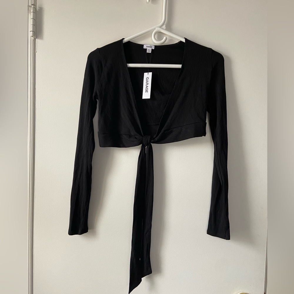 Tie-front black blouse